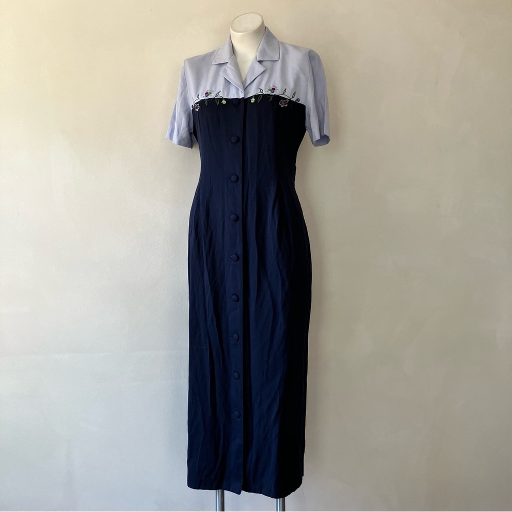 Miss Dorby | Vintage Colorblock Floral Midi Button Down Dress